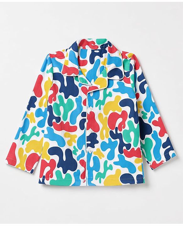 Babyhug 100% Cotton Knit Full Sleeves Co-Ords Shirt & Pyjama Night Suit with Abstract Print - Yellow