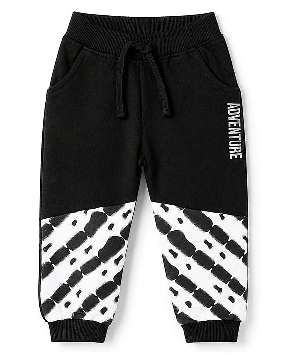 Babyhug 100% Cotton Looper Knit Jogger Fit Full Length Lounge Pant with Adventure Print in Black