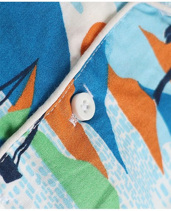 Babyhug 100% Cotton Knit Full Sleeves Co-Ords Shirt & Pyjama Night Suit with Beach Theme Print - White