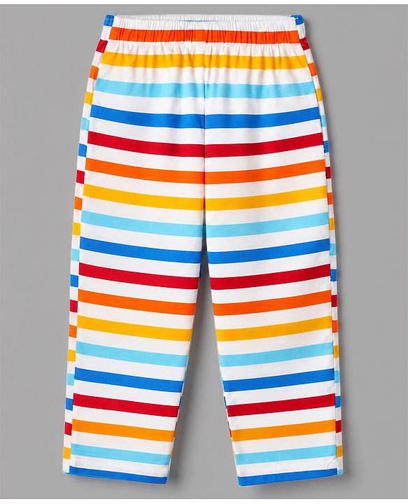 Babyhug Cotton Knit Full Sleeves Front Open Co-ord Shirt & Pyjama Night Suit With Striped in Blue & White