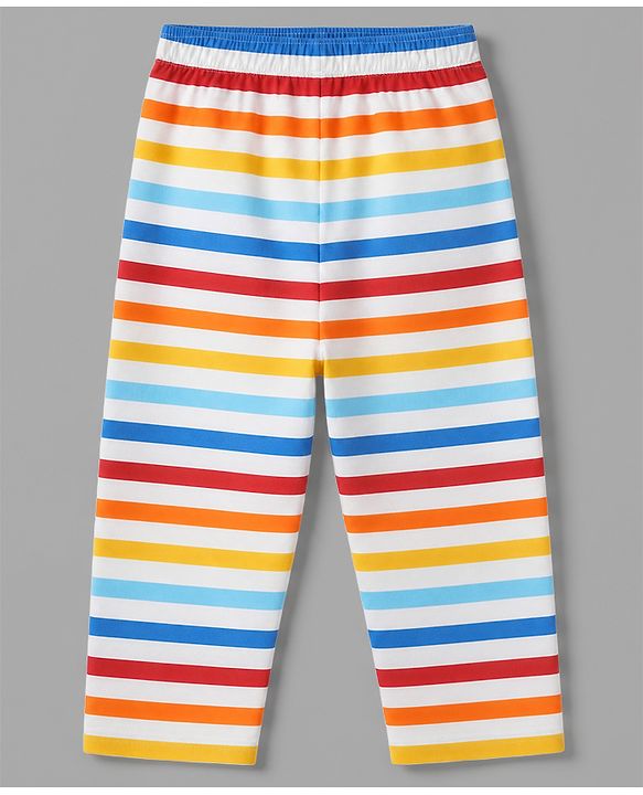 Babyhug Cotton Knit Full Sleeves Front Open Co-ord Shirt & Pyjama Night Suit With Striped in Blue & White