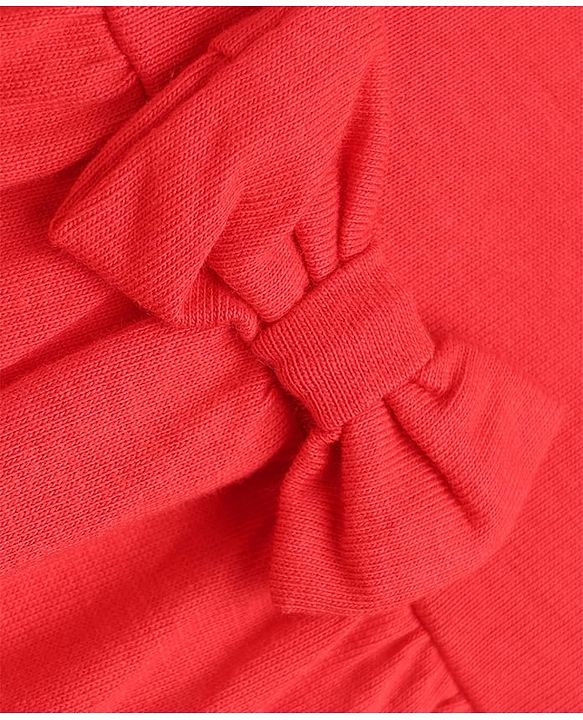Babyhug Single Jersey Knit Full Sleeves Dress with Floral Print & Bow Applique - Red