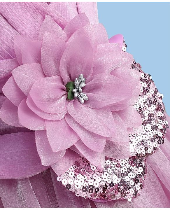 Babyhug Satin Woven Sleeveless Gown with a oversized Fabric flower at the Waistline - Lilac