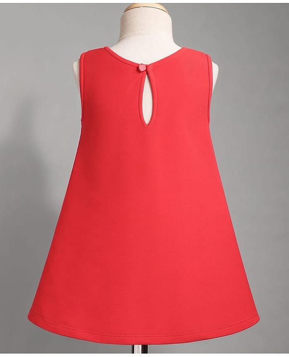 Babyhug Scuba Knit Sleeveless A Line Solid Colour Party Dress with Bow Applique - Red