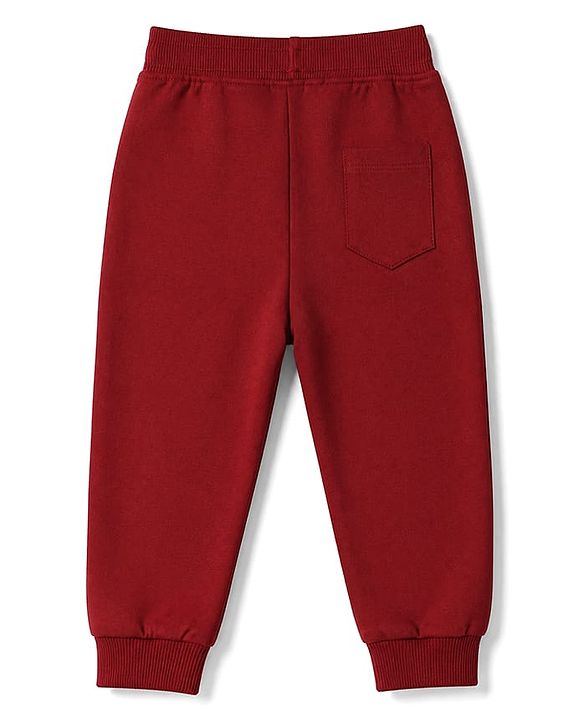 Babyhug 100% Cotton Looper Knit Jogger Fit Full Length Lounge Pant with Text Print in Maroon