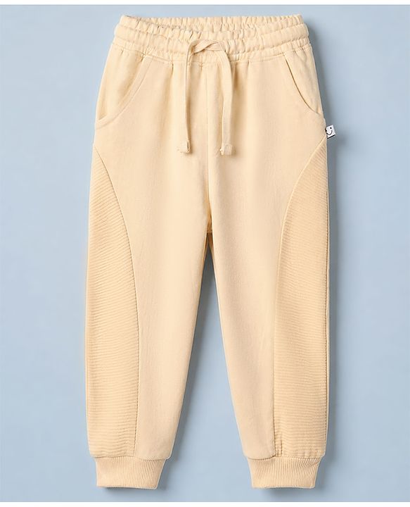 Babyhug Cotton Knit Full Length Jogger Fit Solid Lounge Pants - Cream