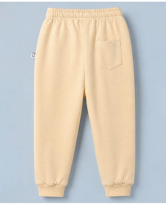 Babyhug Cotton Knit Full Length Jogger Fit Solid Lounge Pants - Cream