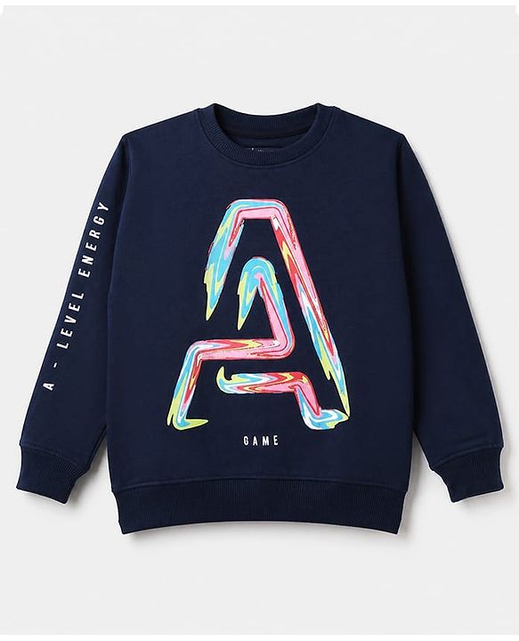 Pine Kids Knit Sweatshirt with Full Sleeves and Letter Print in Navy Blue for 4-5 Years