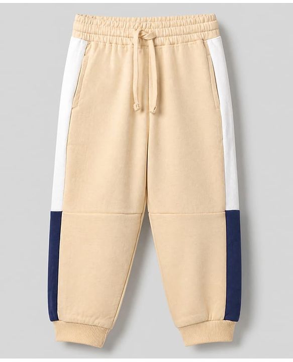 Babyhug Cotton Knit Full Length Jogger Fit Lounge Pant in Cream