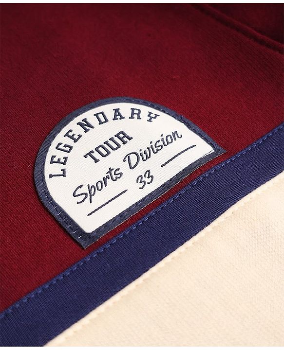 Pine Kids Cotton Mix Knit Sweatshirt with Full Sleeves and Badge Patch in Maroon