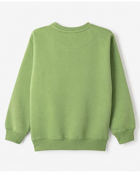 Pine Kids Cotton Mix Knit Sweatshirt with Full Sleeves and Explores Team Print in Green