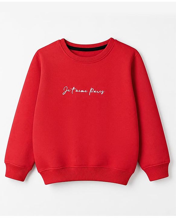 Pine Kids Cotton Mix Knit Sweatshirt with Full Sleeves and Eiffel Tower Print in Red