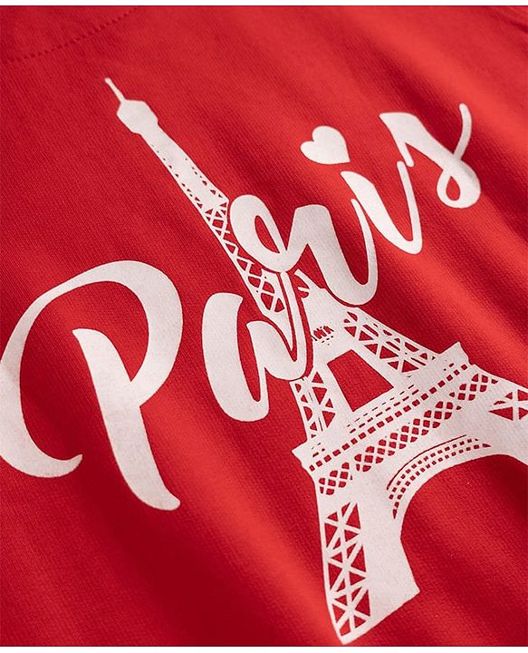 Pine Kids Cotton Mix Knit Sweatshirt with Full Sleeves and Eiffel Tower Print in Red