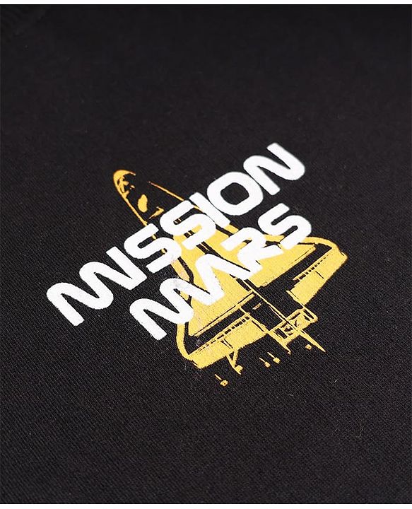 Pine Kids Cotton Mix Knit Sweatshirt with Full Sleeves and Space Shuttle Print in Black