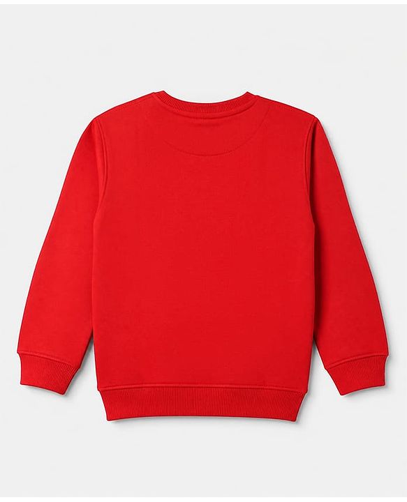 Pine Kids Cotton Mix Knit Sweatshirt with Full Sleeves and Core Print in Red