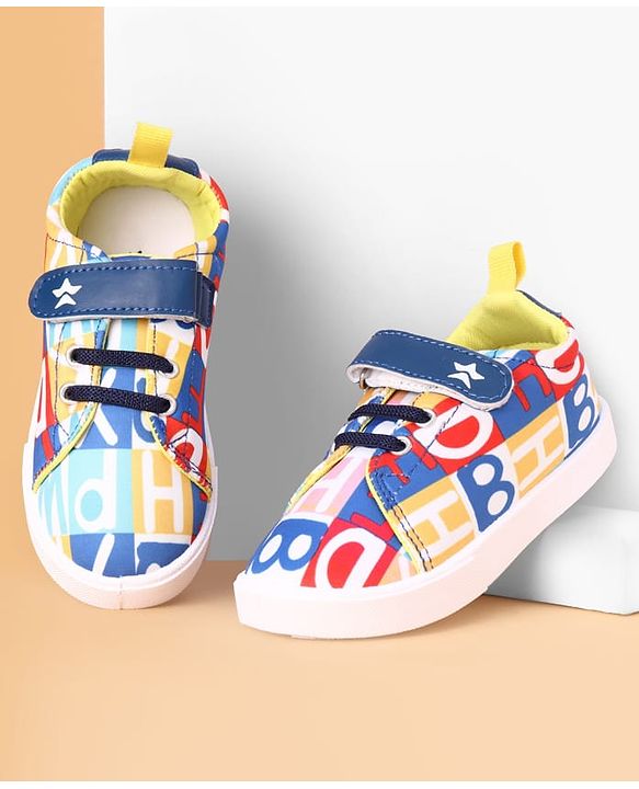 Cute Walk by Babyhug Velcro Closure Casual Shoes with Alphabet Design - Blue & White
