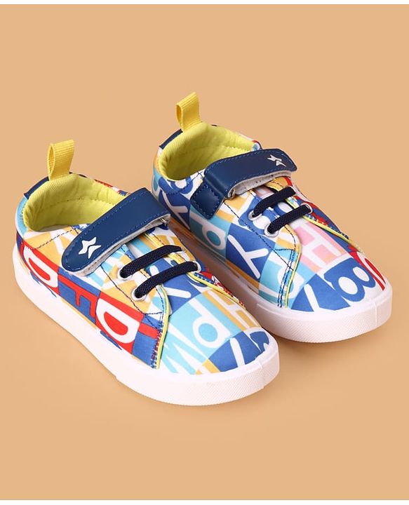 Cute Walk by Babyhug Velcro Closure Casual Shoes with Alphabet Design - Blue & White
