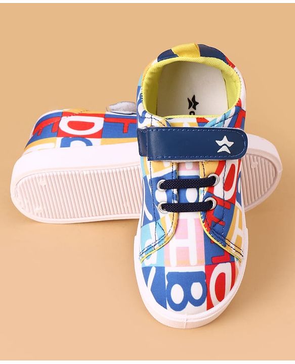 Cute Walk by Babyhug Velcro Closure Casual Shoes with Alphabet Design - Blue & White