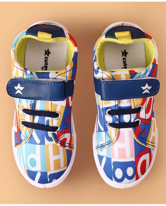 Cute Walk by Babyhug Velcro Closure Casual Shoes with Alphabet Design - Blue & White