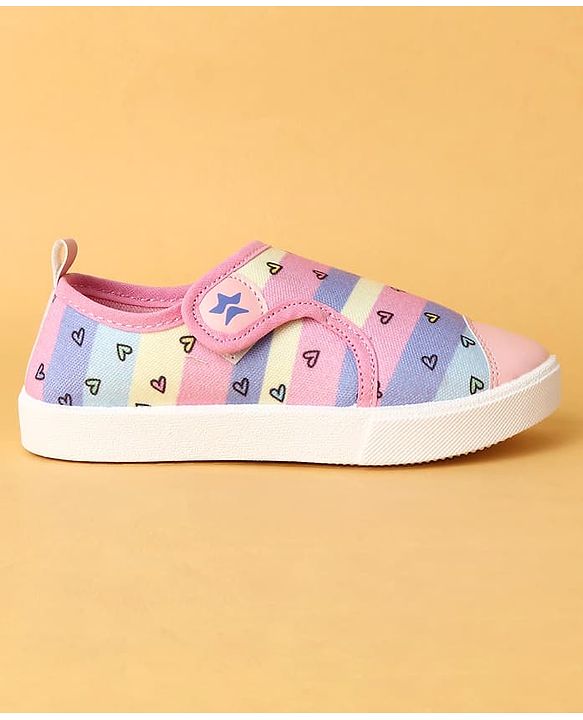 Cute Walk by Babyhug Velcro Closure Casual Shoes with Hearts Print - Pink