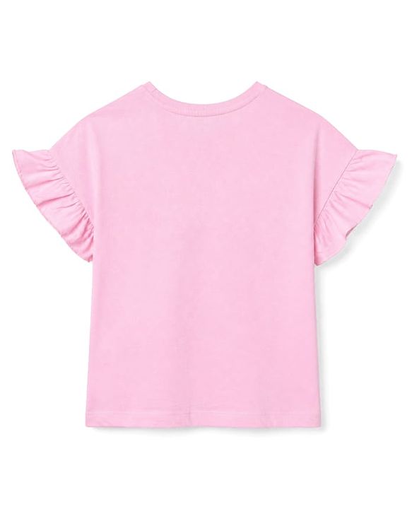 Pine Kids 100% Cotton Knit Half sleeves T-shirt with Frill Sleeves and Flower Applique - Pink