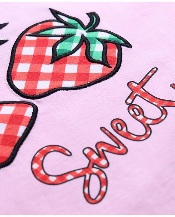 Pine Kids 100% Cotton Knit Half sleeves T-shirt with Strawberries Print - Pink