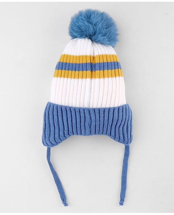 Babyhug Knit Woollen Cap with Cable Knit Design & Pom Pom Pink - Diameter 10 cm