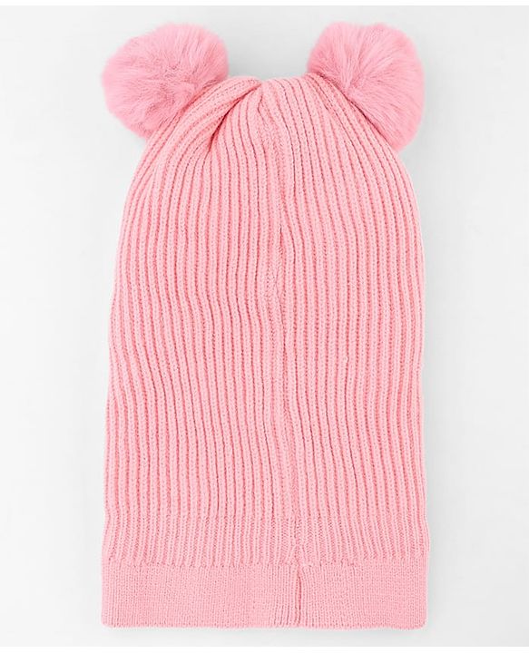 Babyhug Knit Woollen Monkey Cap with Pom Pom Pink - Diameter 10 cm