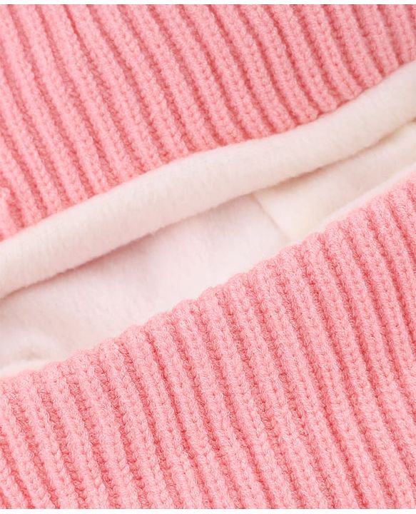 Babyhug Knit Woollen Monkey Cap with Pom Pom Pink - Diameter 10 cm
