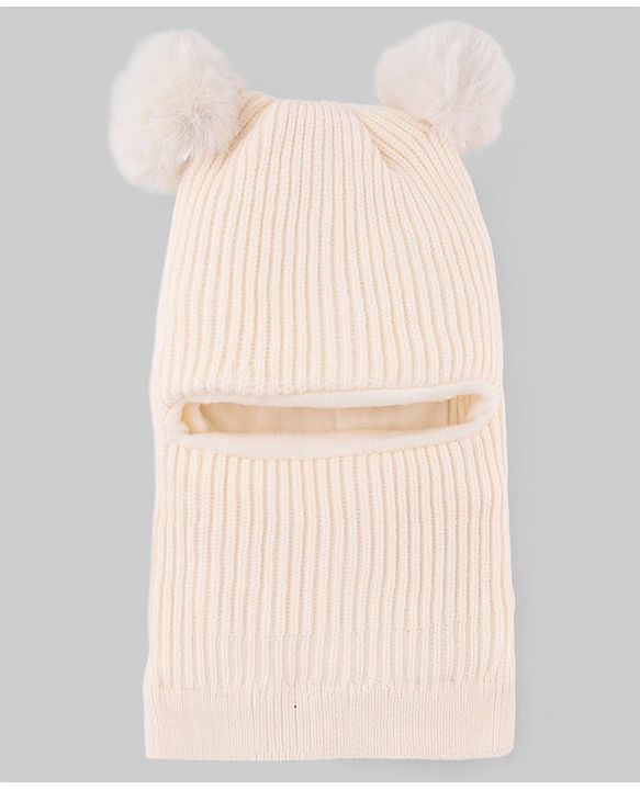 Babyhug Knit Woollen Monkey Cap with Pom Pom Biege - Diameter 10 cm