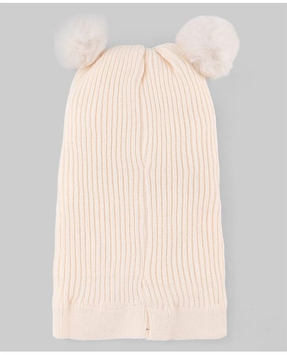 Babyhug Knit Woollen Monkey Cap with Pom Pom Biege - Diameter 10 cm