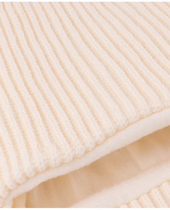 Babyhug Knit Woollen Monkey Cap with Pom Pom Biege - Diameter 10 cm