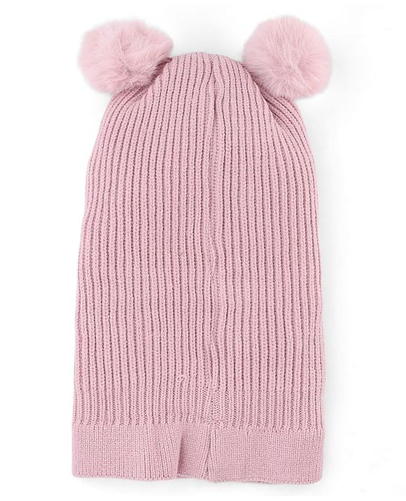 Babyhug Knit Woollen Monkey Cap with Cable Knit Design Pink - Diameter - 10 cm