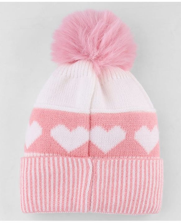 Babyhug Knit Heart Design Woollen Cap Pink - Diameter 10 cm