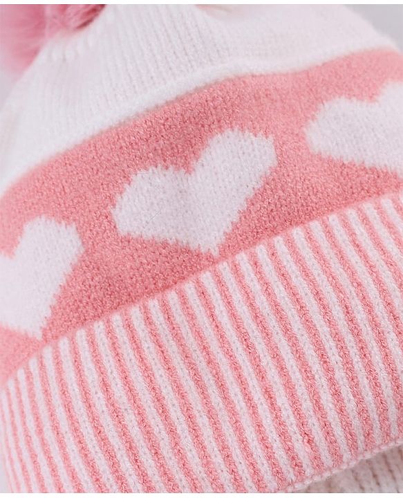 Babyhug Knit Heart Design Woollen Cap Pink - Diameter 10 cm