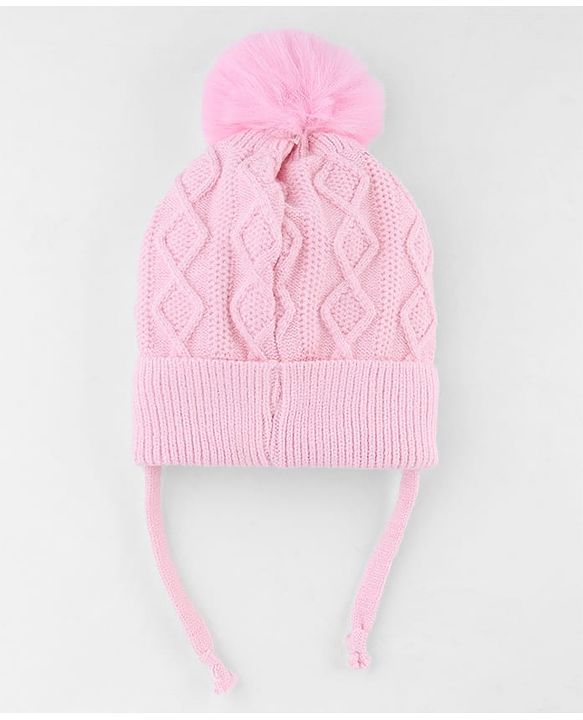 Babyhug Knit Woollen Cap with Cable Knit Design Pink - Diameter 10 cm