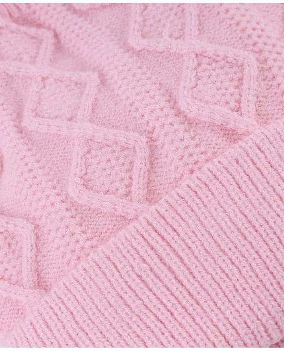Babyhug Knit Woollen Cap with Cable Knit Design Pink - Diameter 10 cm