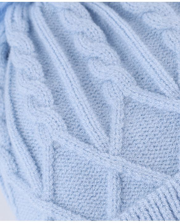 Babyhug Knit Woollen Cap with Cable Knit Design Blue - Diameter 10 cm