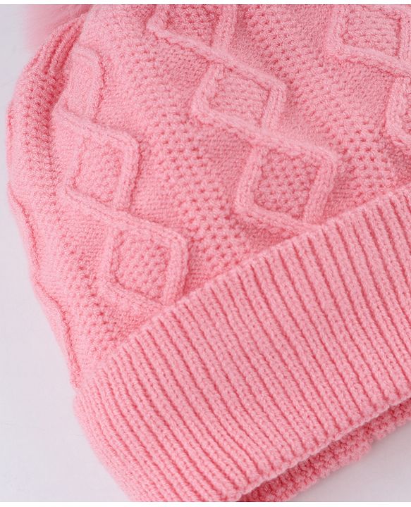 Babyhug Knit Woollen Cap with Animal Face Design & Pom Pom   Blue - 10 cm