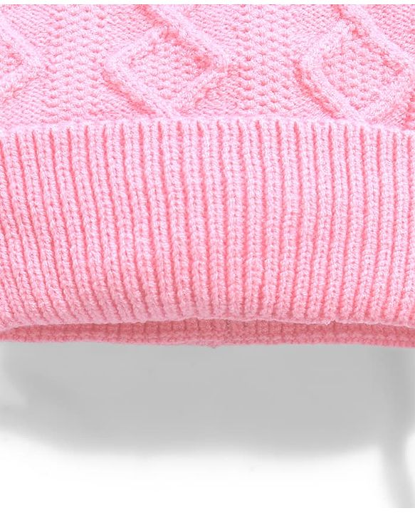 Babyhug Knit Woollen Cap with Animal Face Design & Pom Pom   Blue - 10 cm