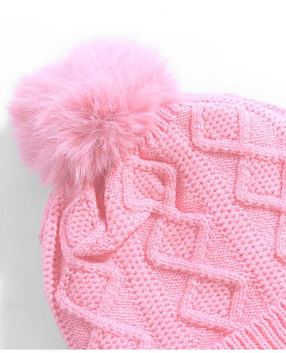 Babyhug Knit Woollen Cap with Animal Face Design & Pom Pom   Blue - 10 cm