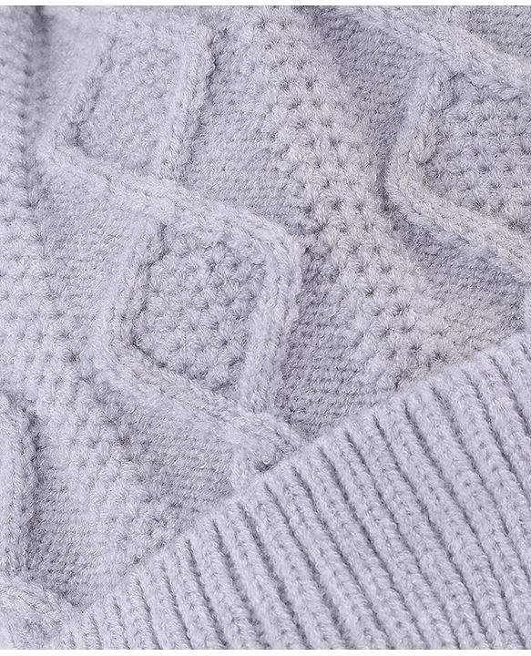 Babyhug Knit Woollen Cap with Cable Knit Design Grey - Diameter 10 cm