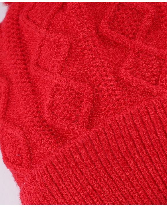 Babyhug Knit Woollen Cap with Cable Knit Design Red - Diameter 10 cm