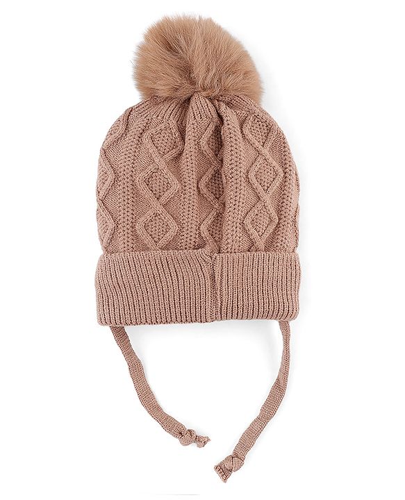 Babyhug Knit Woollen Cap with  Cable Knit Design Light Brown - Diameter 10 cm