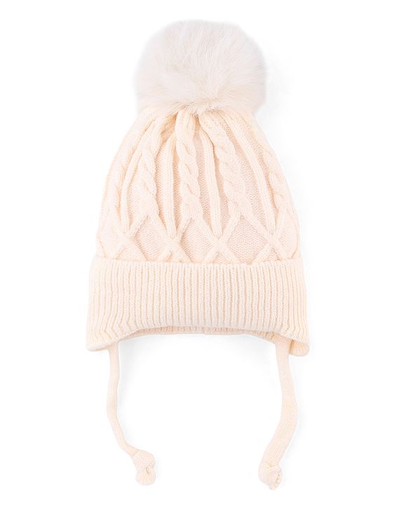 Babyhug Knit Woollen Cap with Cable Knit Design Light Pink - Diameter 10 cm