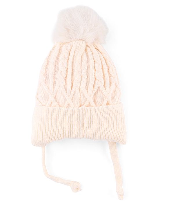 Babyhug Knit Woollen Cap with Cable Knit Design Light Pink - Diameter 10 cm