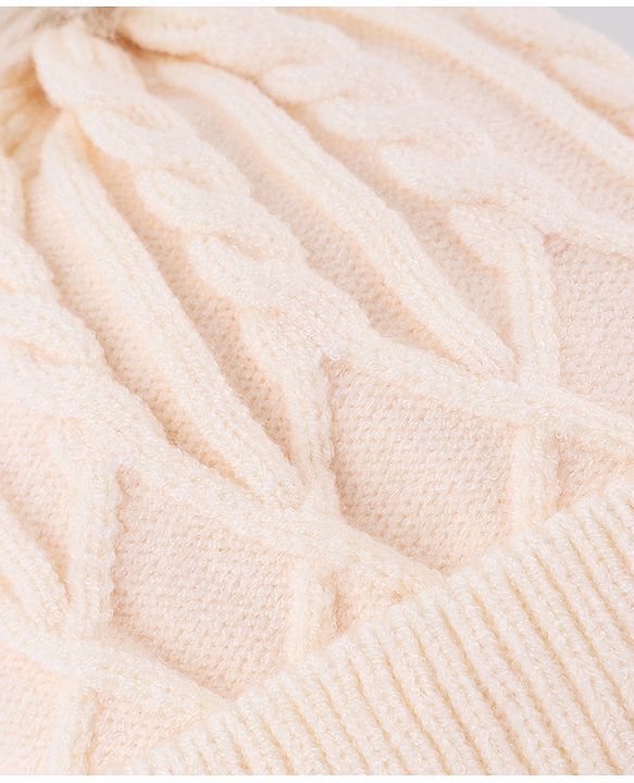 Babyhug Knit Woollen Cap with Cable Knit Design Light Pink - Diameter 10 cm