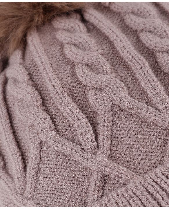 Babyhug Knit Woollen Cap with Cable Knit Design Tan - Diameter 10 cm
