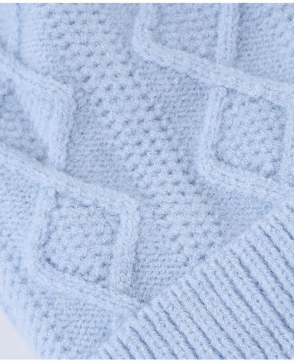 Babyhug Knit Woollen Cap with Cable Knit Design Light Blue - Diameter 10 cm