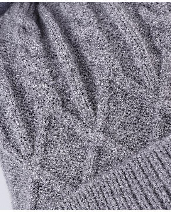 Babyhug Knit Woollen Cap with Cable Knit Design Grey - Diameter 10 cm